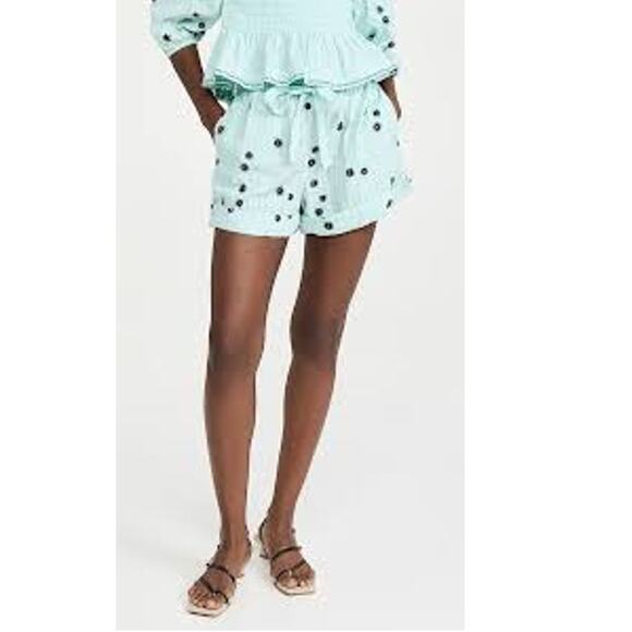 Tanya Taylor Flora Drawstring Cotton Mint Green Shorts Sunburst Araucana XS NEW